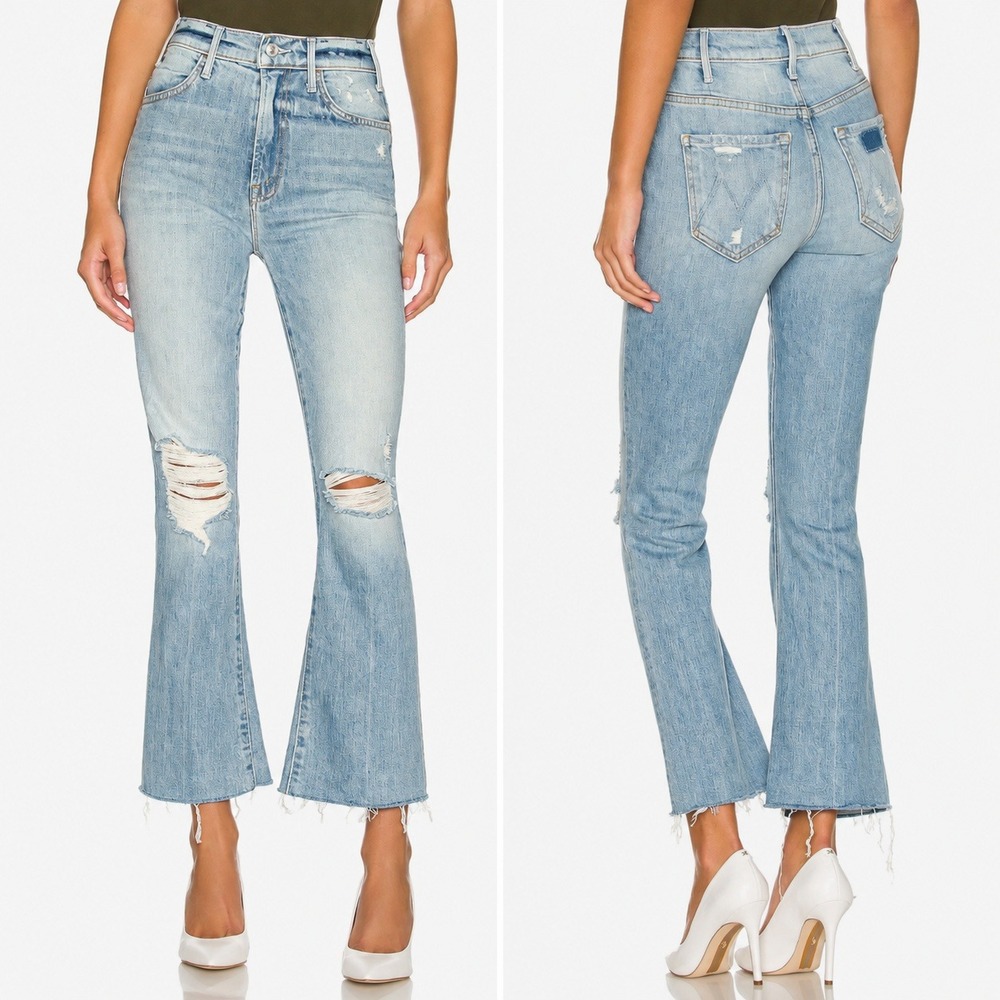 Mother The Hustler Ankle Fray Jeans Rope's End Light Wash Distressed Size 26